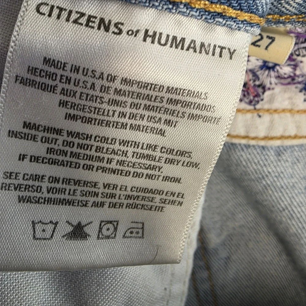 Citizens Of Humanity Jeans 27 Premium Vintage Button Fly Gia Rainbow Embroidered